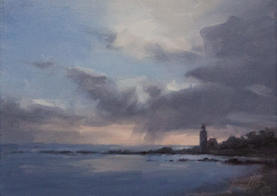 Hanna Petermann, Bucht im Abendlicht, Öl auf Leinwand, ca. 18 x 24 cm