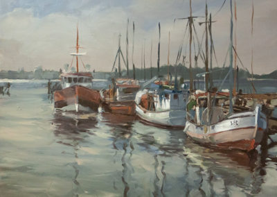 Lars Möller, Heikendorfer Hafen, Öl auf Leinwand, ca. 60 x 70 cm